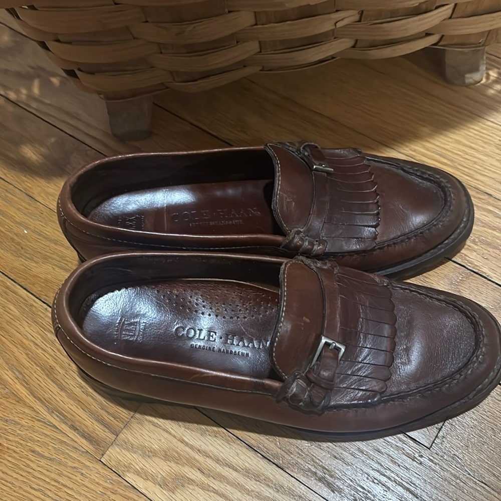 Cole Haan Womens 7.5 Fringe Loafers Brown Leather Shoes F6329